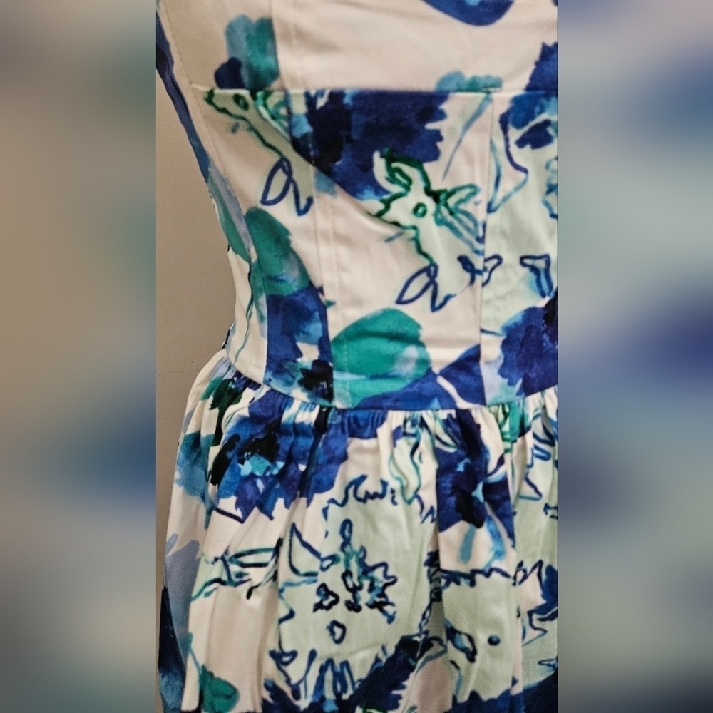 NWT Aqua Bloomingdale's Blue Floral Fit & Flare Sweatheart Neckline Sundress XS - Picture 12 of 16